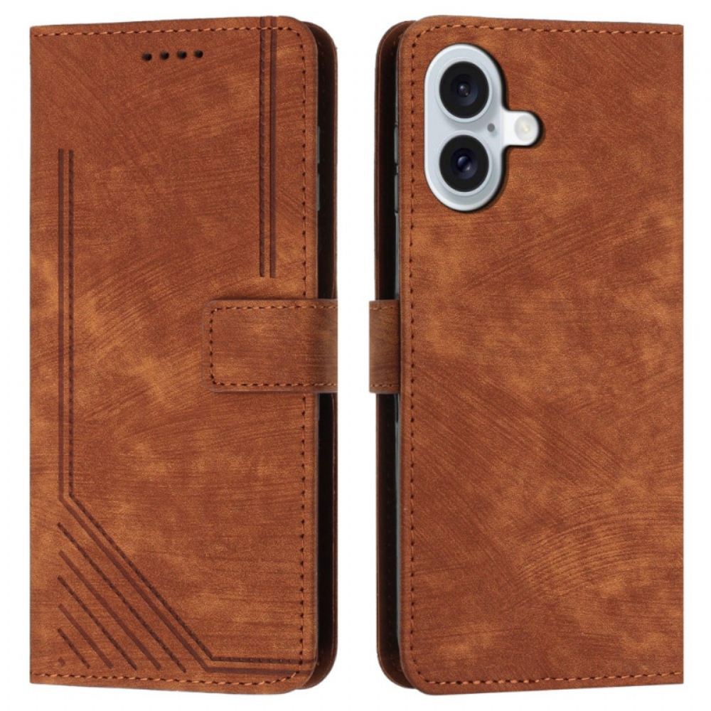 Kožený Kryt iPhone 16 Plus Linky S Popruhem