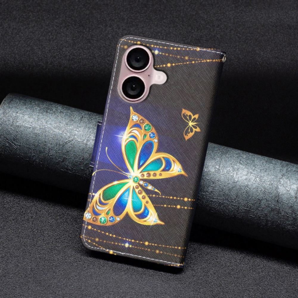 Kožený Kryt iPhone 16 Plus Motýlí Šperky