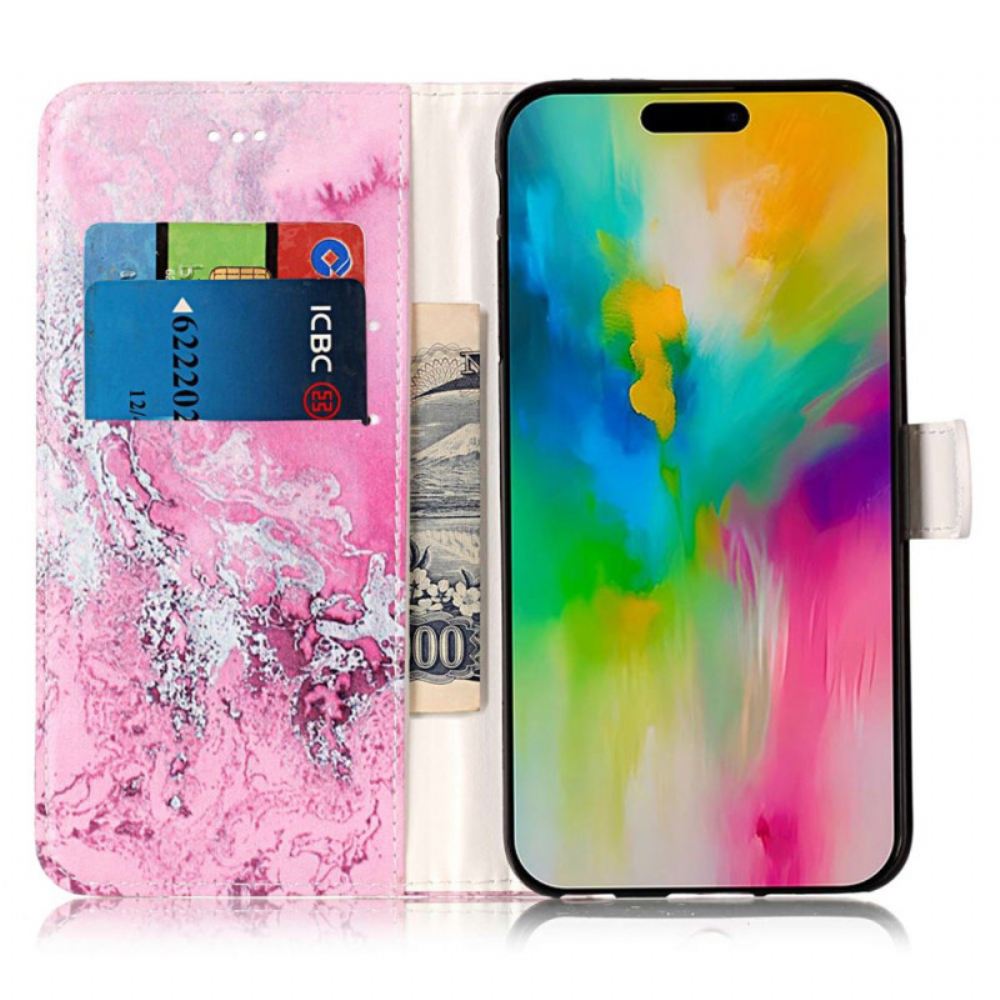 Kožený Kryt iPhone 16 Plus Námořnický Růžový Mramor