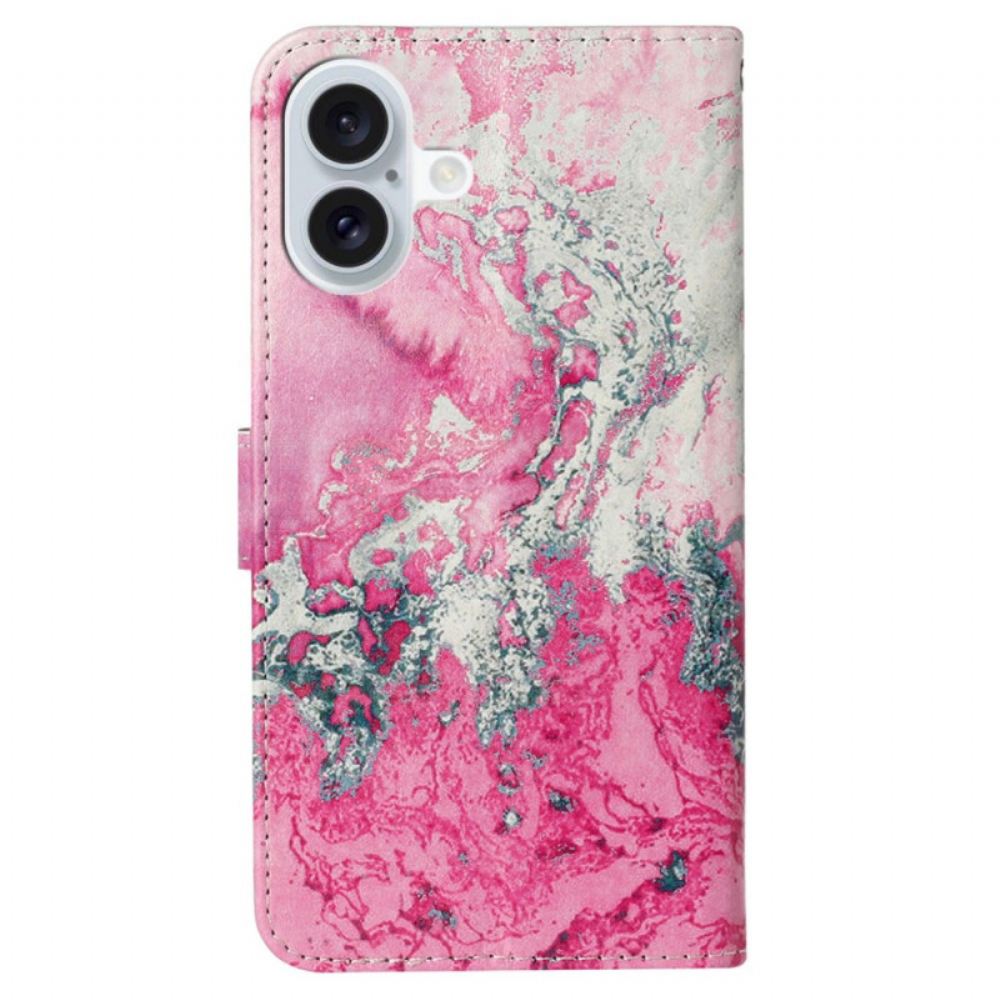 Kožený Kryt iPhone 16 Plus Námořnický Růžový Mramor