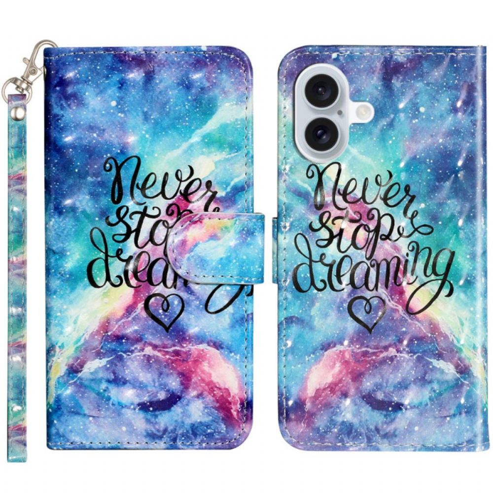 Kožený Kryt iPhone 16 Plus Nikdy Nezastavujte Popruh