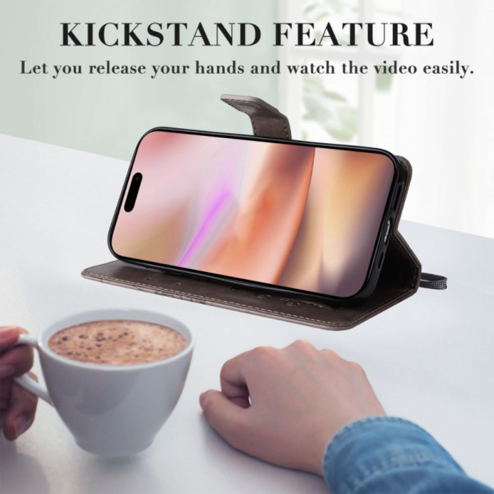 Kožený Kryt iPhone 16 Plus Obří Motýli S Popruhem