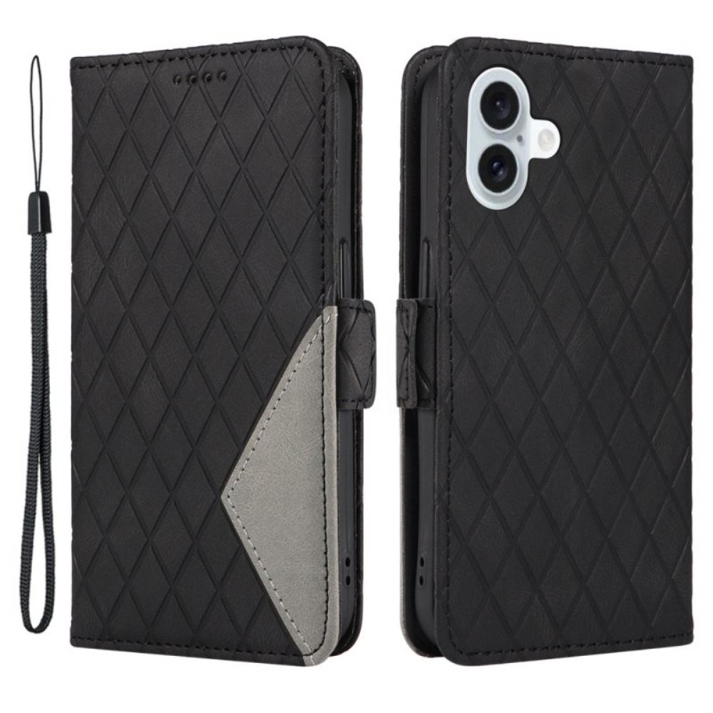 Kožený Kryt iPhone 16 Plus Páskový Diamantový Vzor