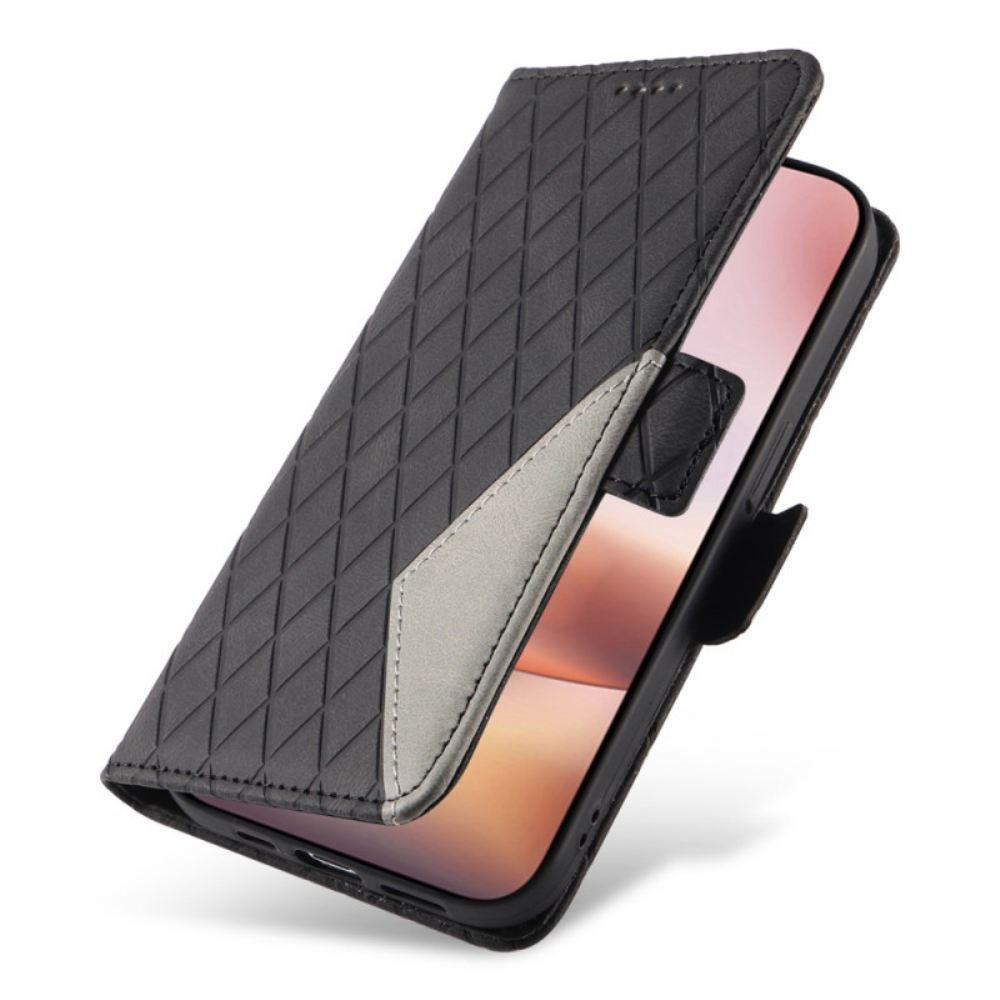 Kožený Kryt iPhone 16 Plus Páskový Diamantový Vzor