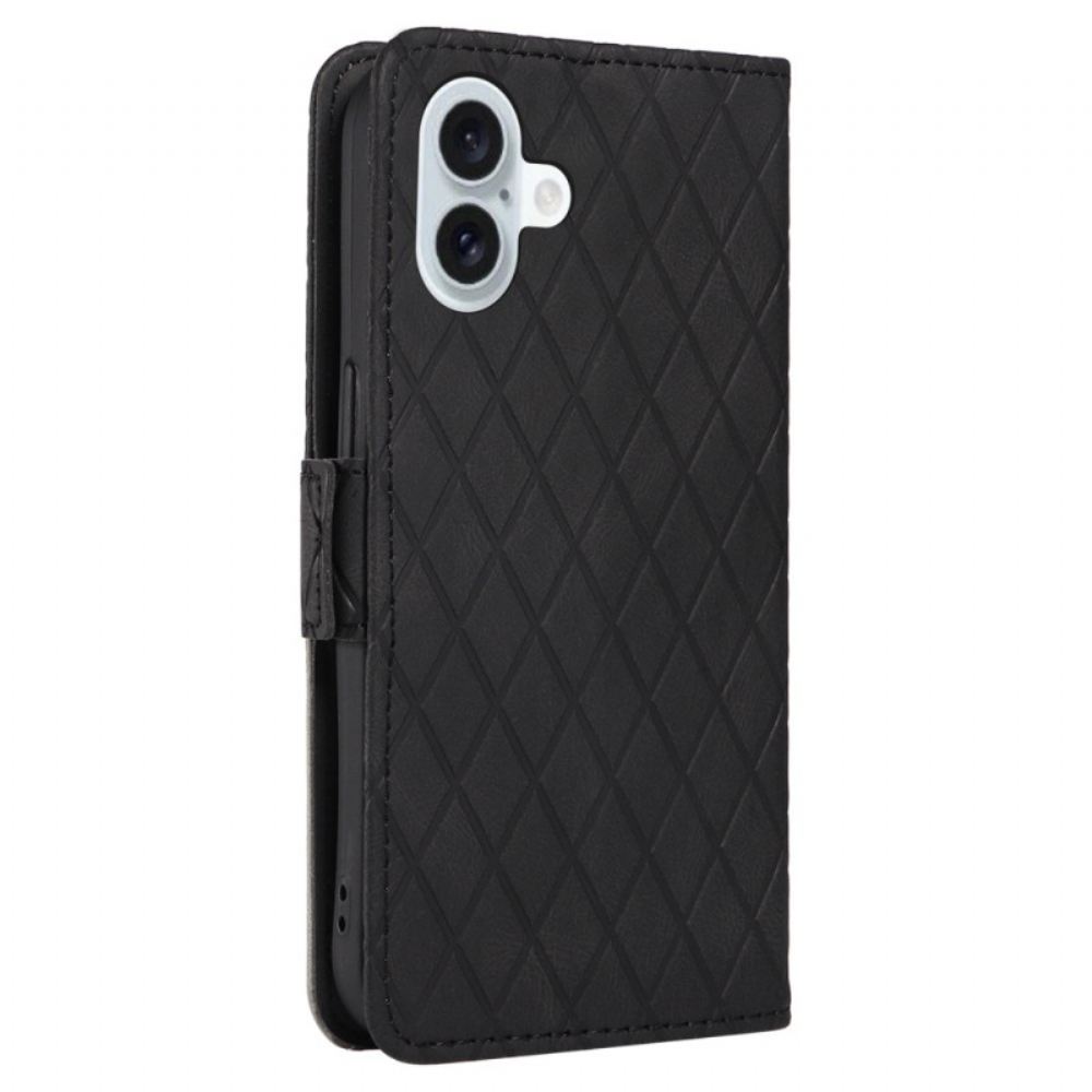Kožený Kryt iPhone 16 Plus Páskový Diamantový Vzor