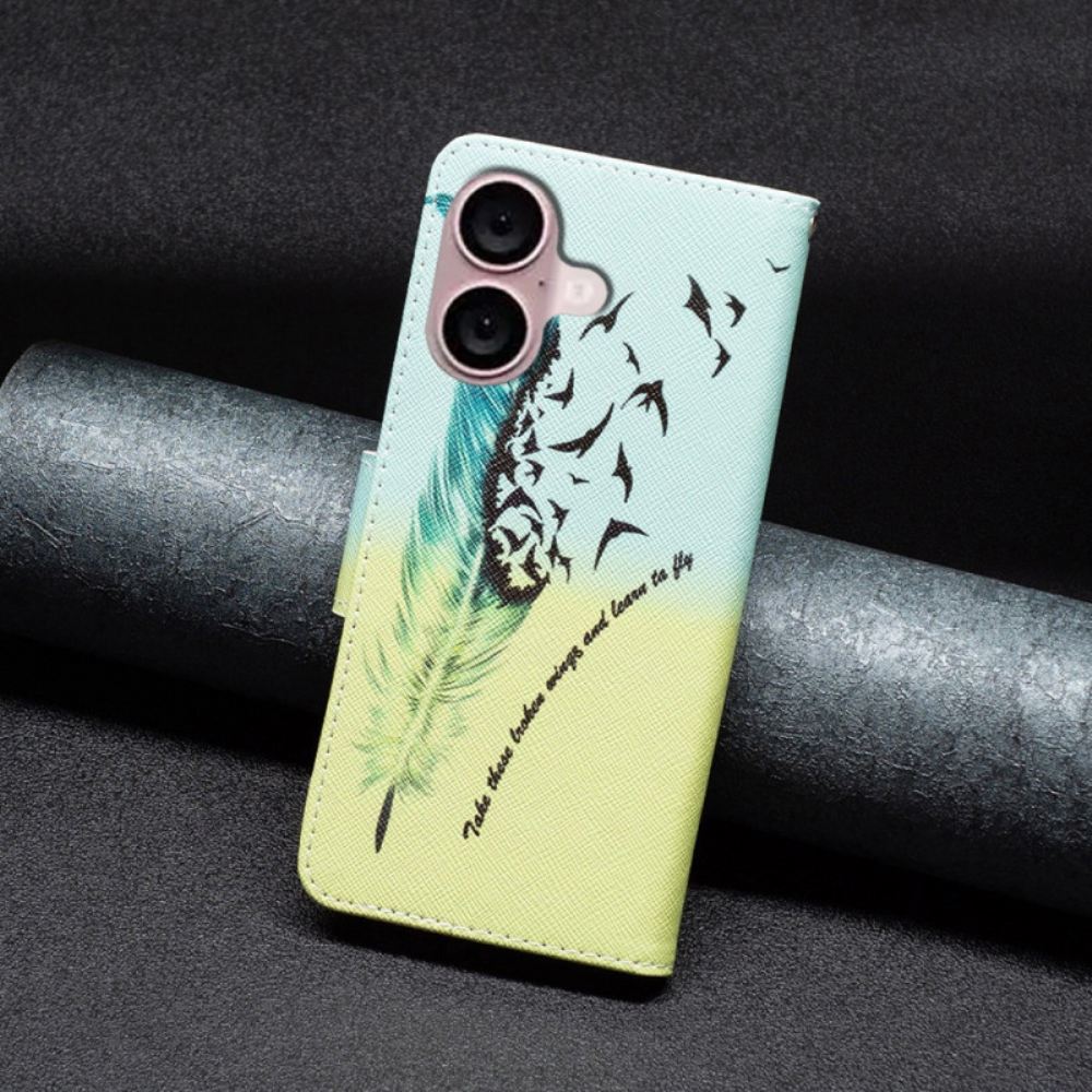 Kožený Kryt iPhone 16 Plus Peří A Ptáci