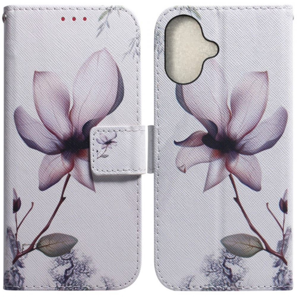 Kožený Kryt iPhone 16 Plus Růžový Květ