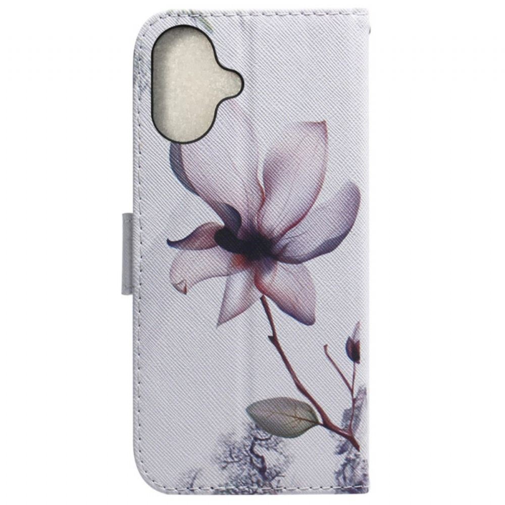 Kožený Kryt iPhone 16 Plus Růžový Květ