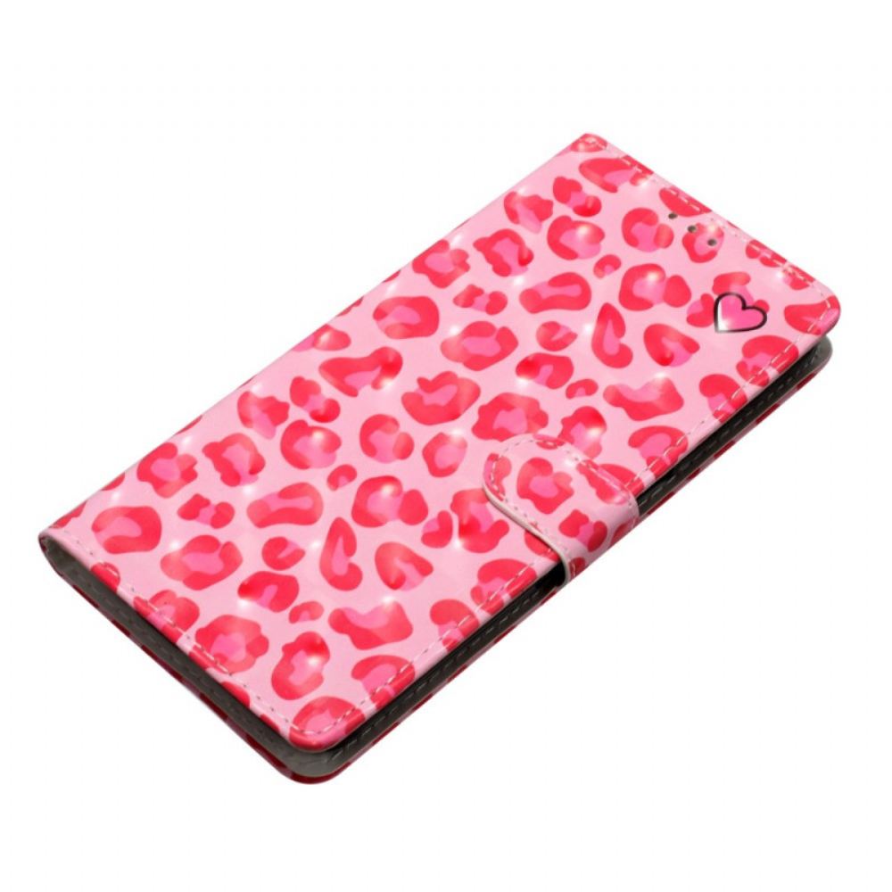 Kožený Kryt iPhone 16 Plus Růžový Leopardí Potisk S Páskem