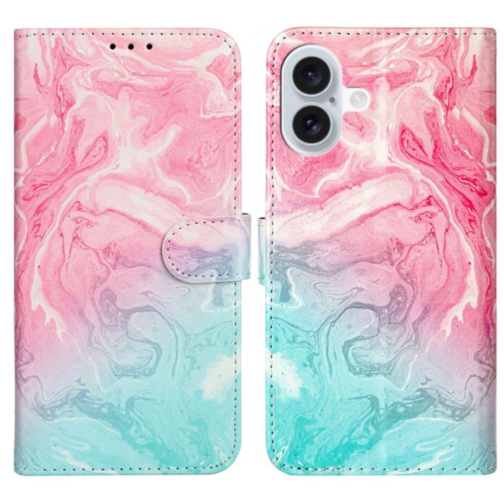 Kožený Kryt iPhone 16 Plus Růžový Zelený Mramor