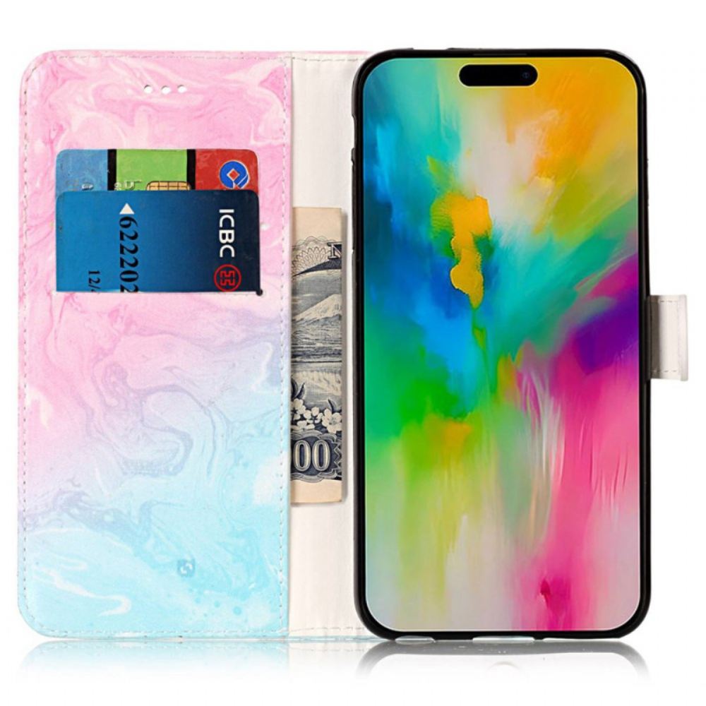 Kožený Kryt iPhone 16 Plus Růžový Zelený Mramor