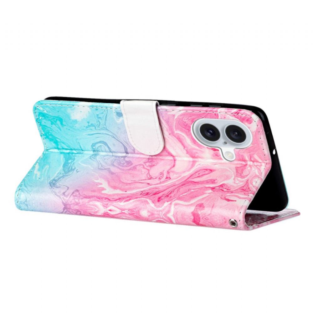 Kožený Kryt iPhone 16 Plus Růžový Zelený Mramor