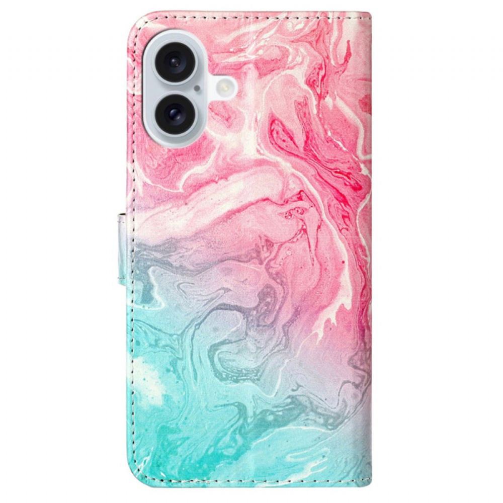Kožený Kryt iPhone 16 Plus Růžový Zelený Mramor