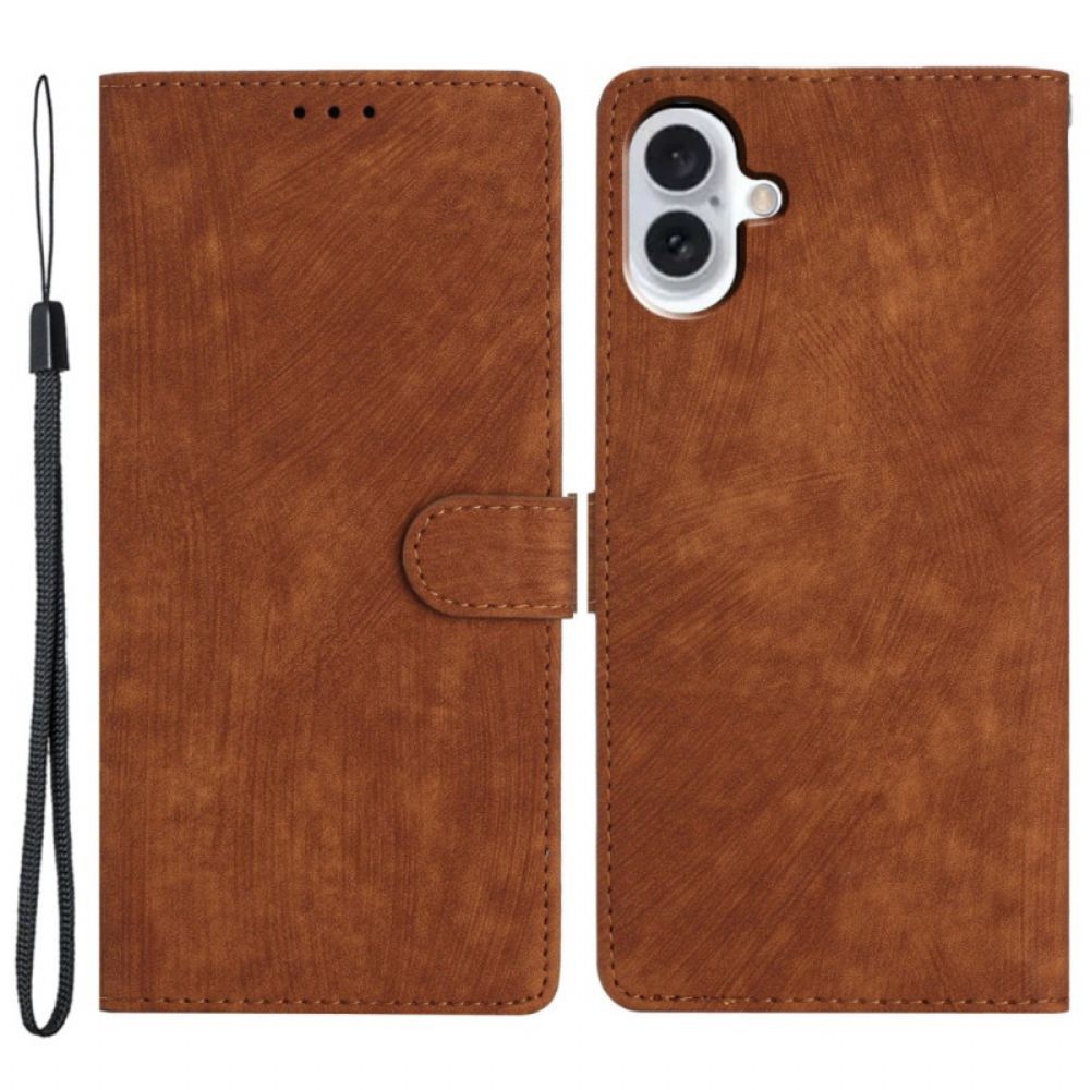 Kožený Kryt iPhone 16 Plus Semišový Efekt S Páskem