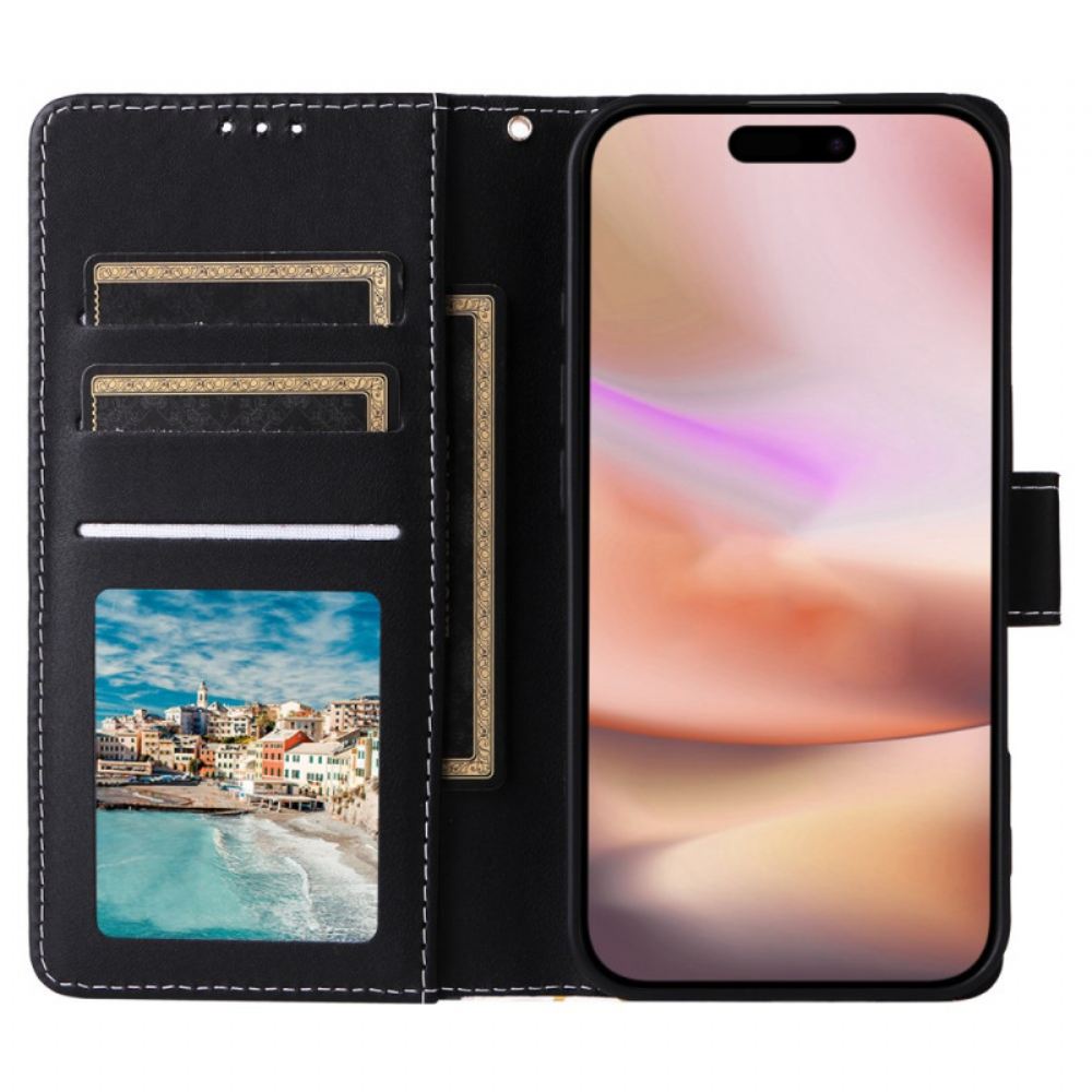 Kožený Kryt iPhone 16 Plus Styl Mramoru S Popruhem