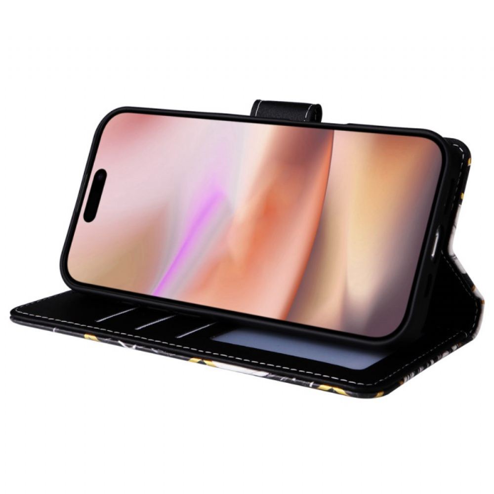 Kožený Kryt iPhone 16 Plus Styl Mramoru S Popruhem
