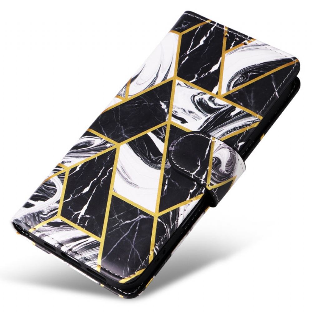 Kožený Kryt iPhone 16 Plus Styl Mramoru S Popruhem