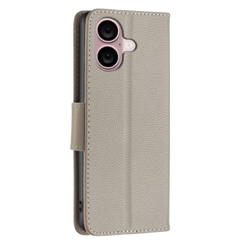 Kožený Kryt iPhone 16 Plus Textura Litchi S Popruhem
