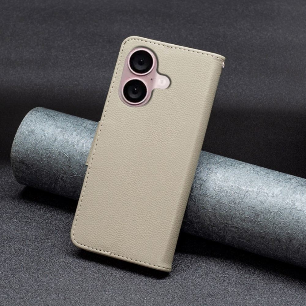Kožený Kryt iPhone 16 Plus Textura Litchi S Popruhem