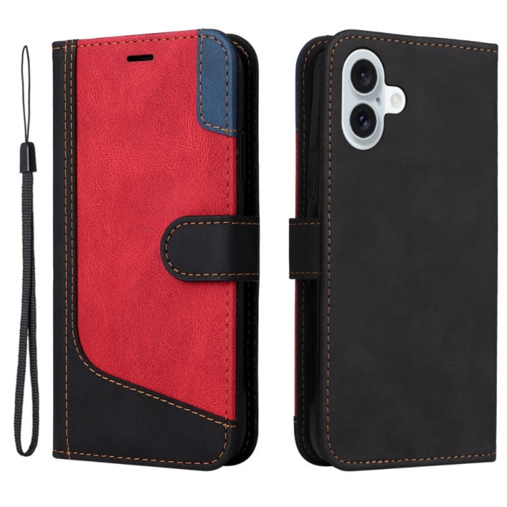 Kožený Kryt iPhone 16 Plus Trikolóra S Páskem