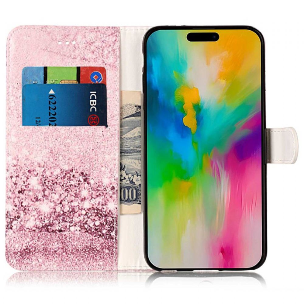 Kožený Kryt iPhone 16 Plus Vzor Z Růžového Mramoru