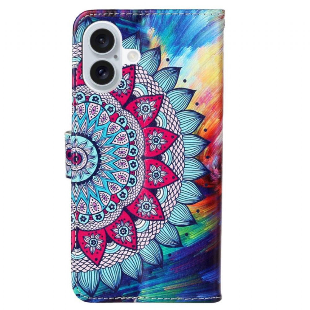 Kožený Kryt iPhone 16 Plus Vzor Řemínku Mandala