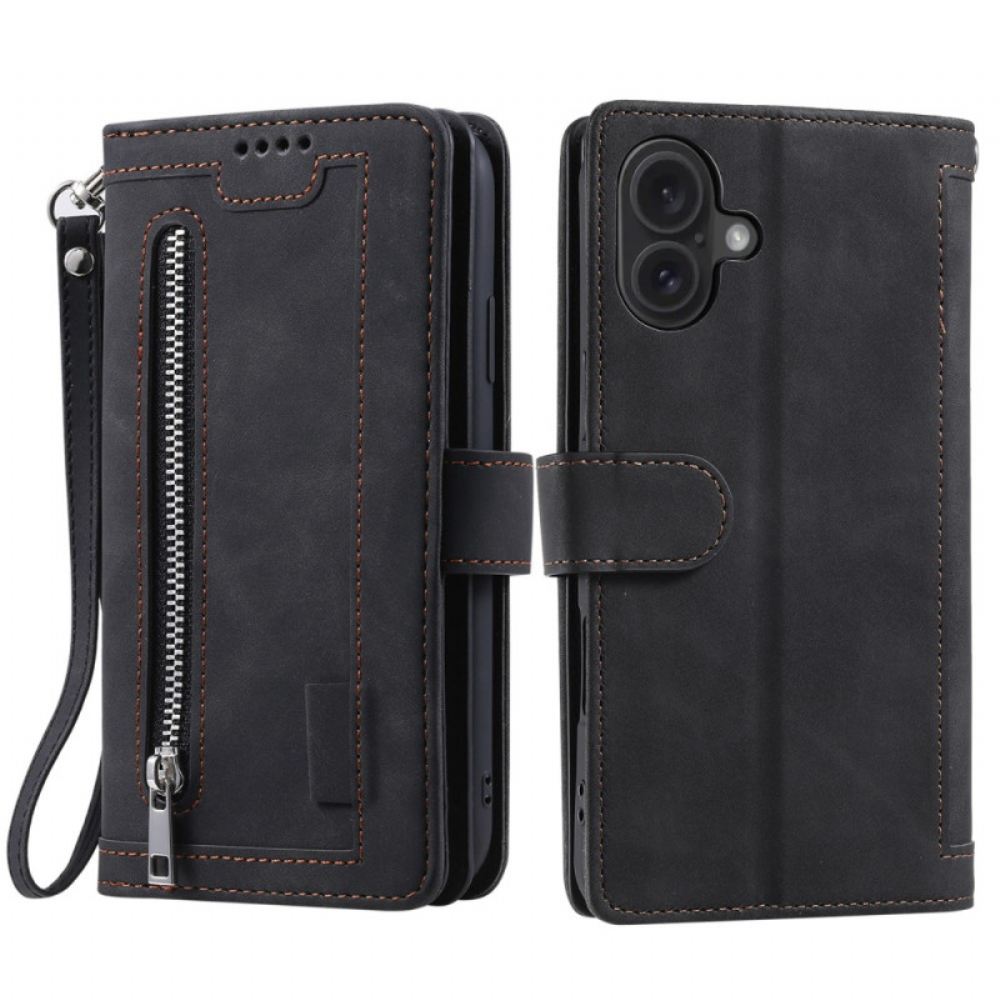 Kožený Kryt Na iPhone 16 Plus A9 Držák Na Lanyard
