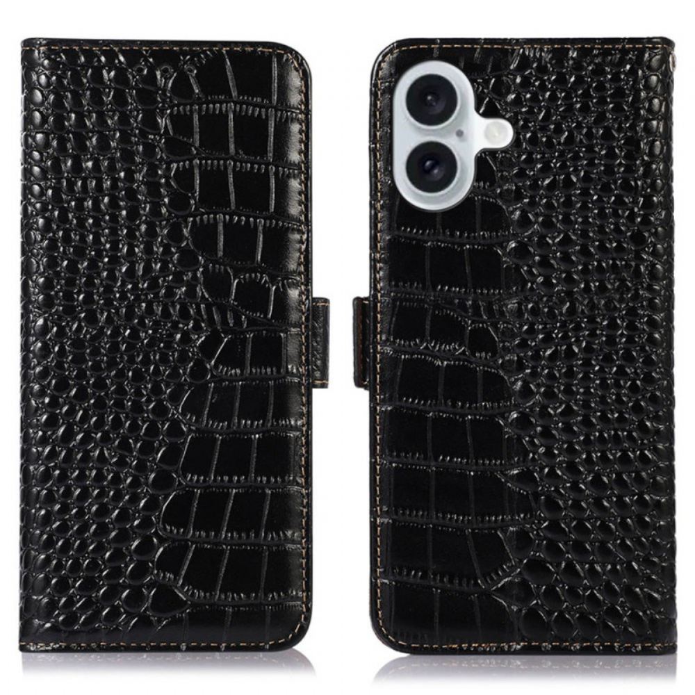 Kožený Kryt Na iPhone 16 Plus Blokování Rfid Textury Krokodýla
