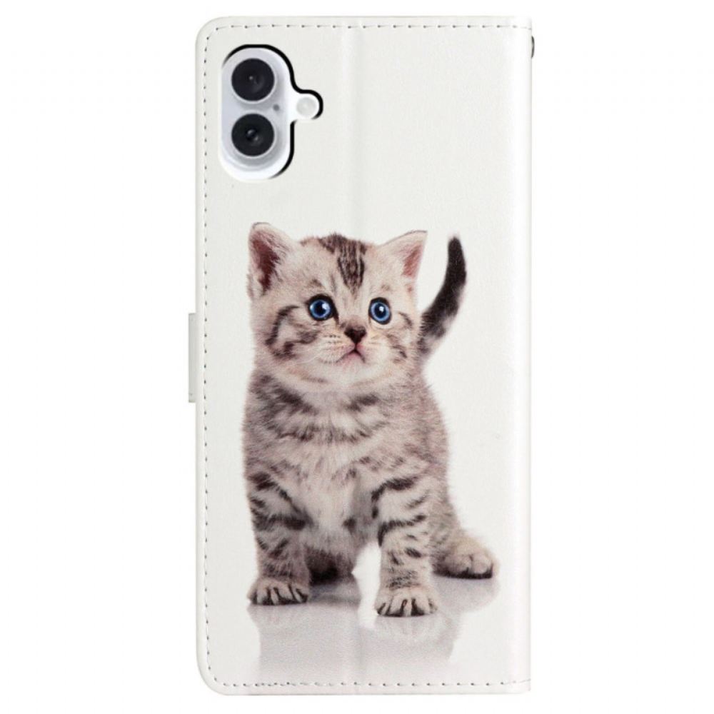 Kožený Kryt Na iPhone 16 Plus Kotě S Popruhem