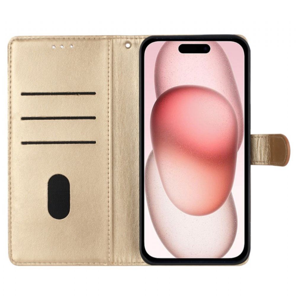 Kožený Kryt Na iPhone 16 Plus Malí Motýlci S Popruhem