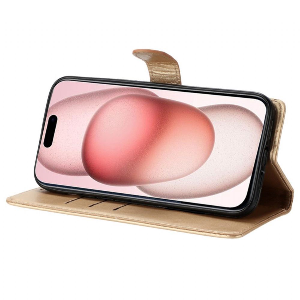 Kožený Kryt Na iPhone 16 Plus Malí Motýlci S Popruhem