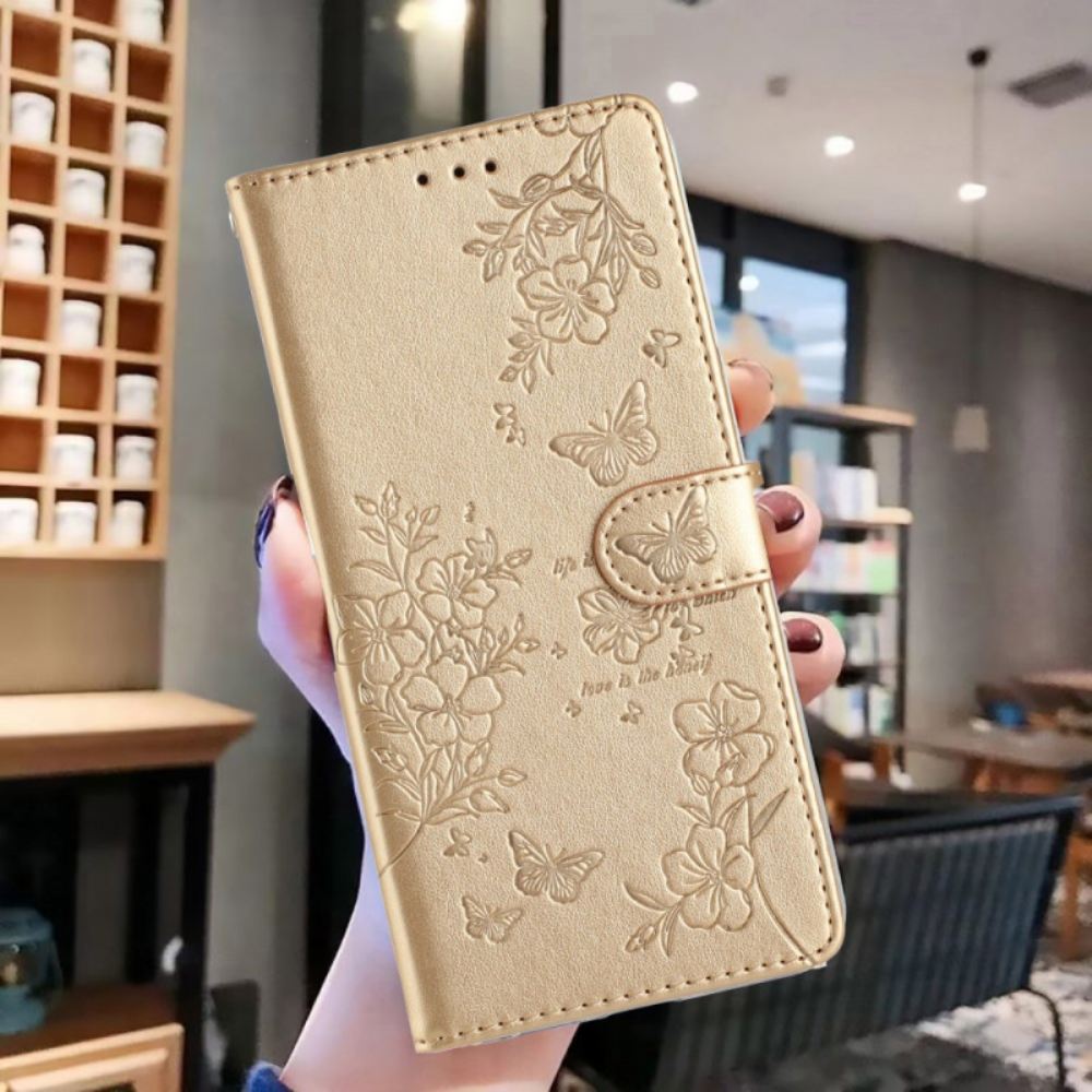 Kožený Kryt Na iPhone 16 Plus Malí Motýlci S Popruhem