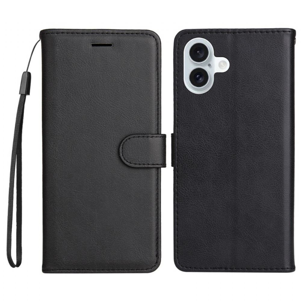 Kožený Kryt Na iPhone 16 Plus Umělá Kůže S Řemínkem