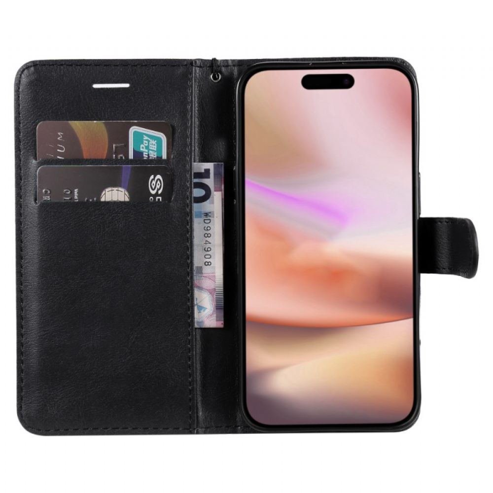 Kožený Kryt Na iPhone 16 Plus Umělá Kůže S Řemínkem