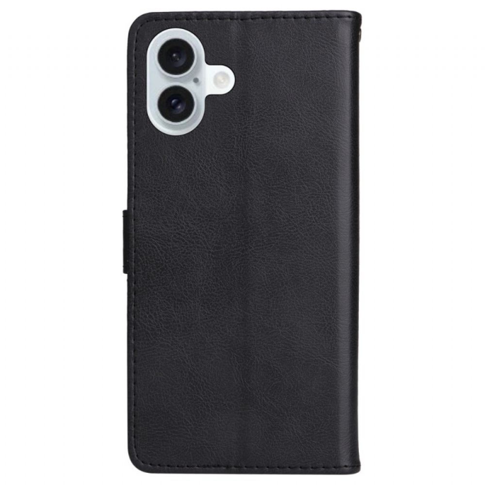 Kožený Kryt Na iPhone 16 Plus Umělá Kůže S Řemínkem