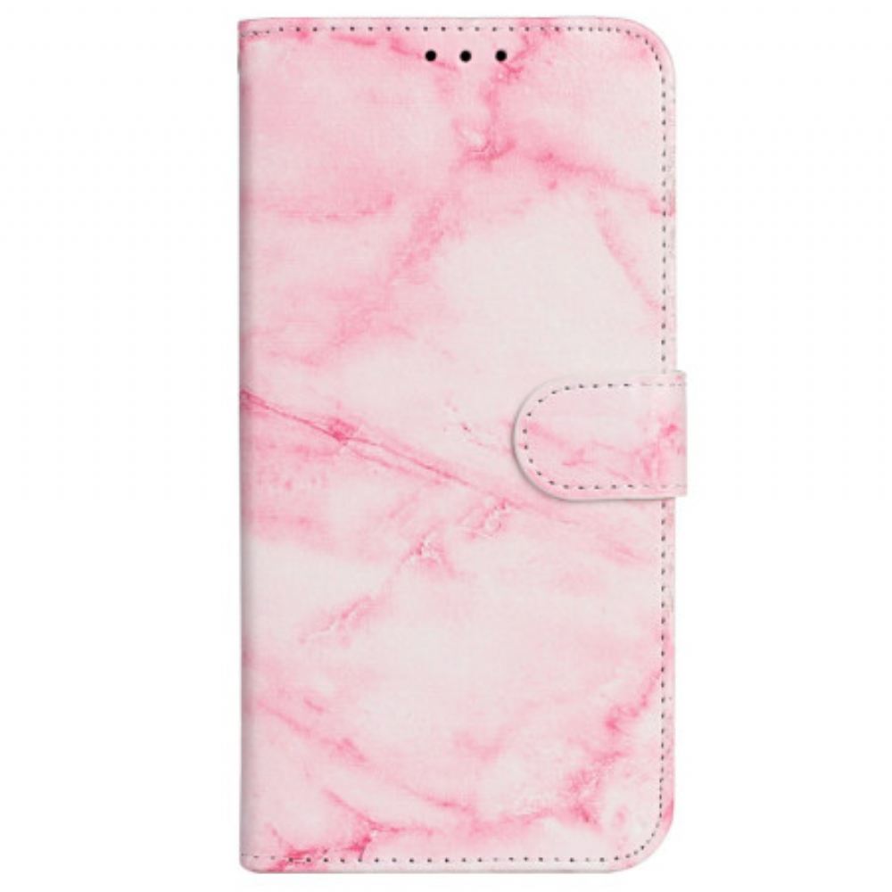 Kožený Kryt Na iPhone 16 Plus Vzor Růžového Mramoru