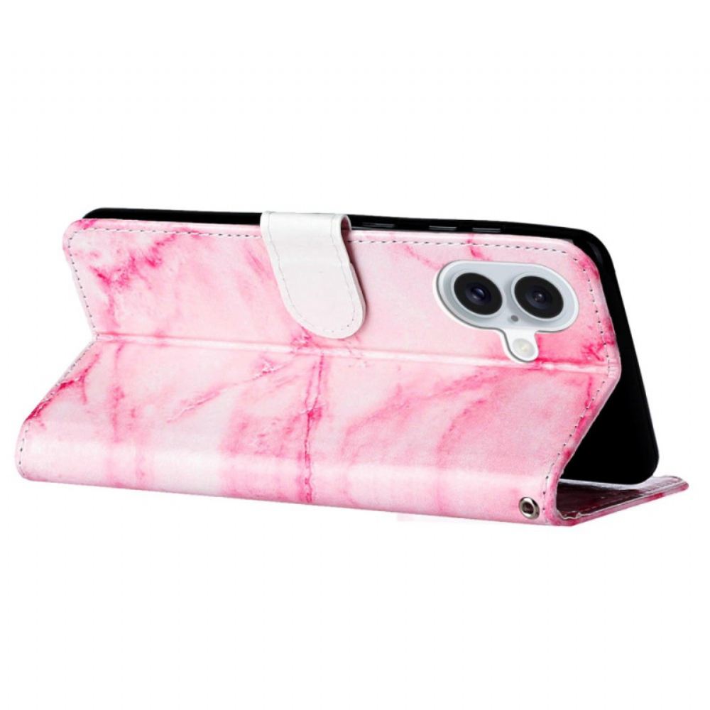 Kožený Kryt Na iPhone 16 Plus Vzor Růžového Mramoru