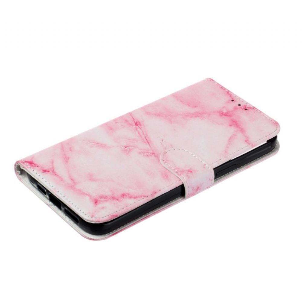 Kožený Kryt Na iPhone 16 Plus Vzor Růžového Mramoru