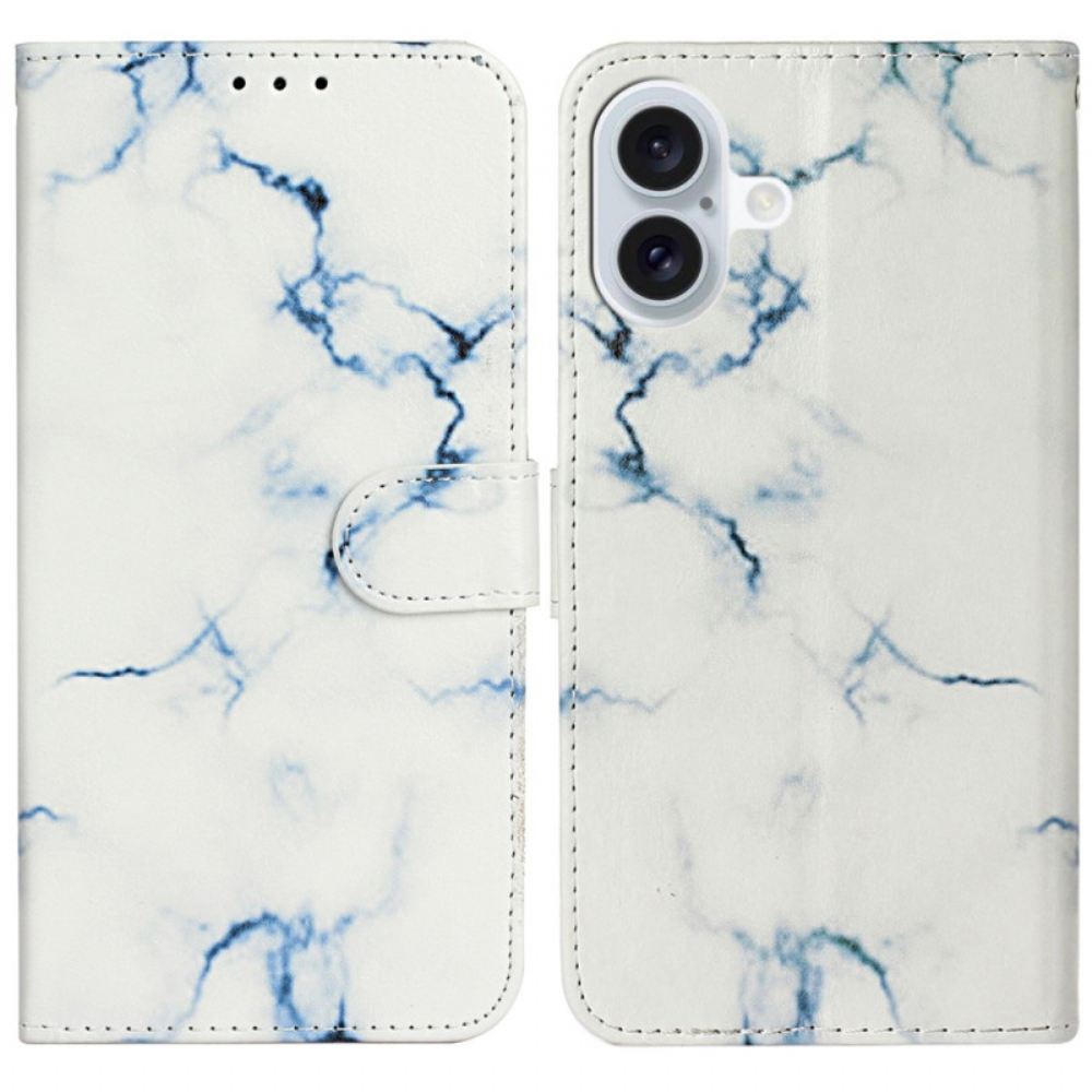 Kožený Kryt Na iPhone 16 Plus Vzor Z Bílého Mramoru