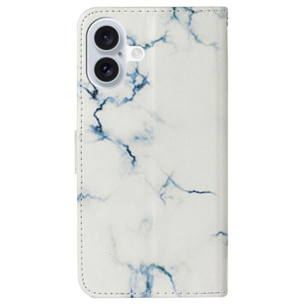 Kožený Kryt Na iPhone 16 Plus Vzor Z Bílého Mramoru
