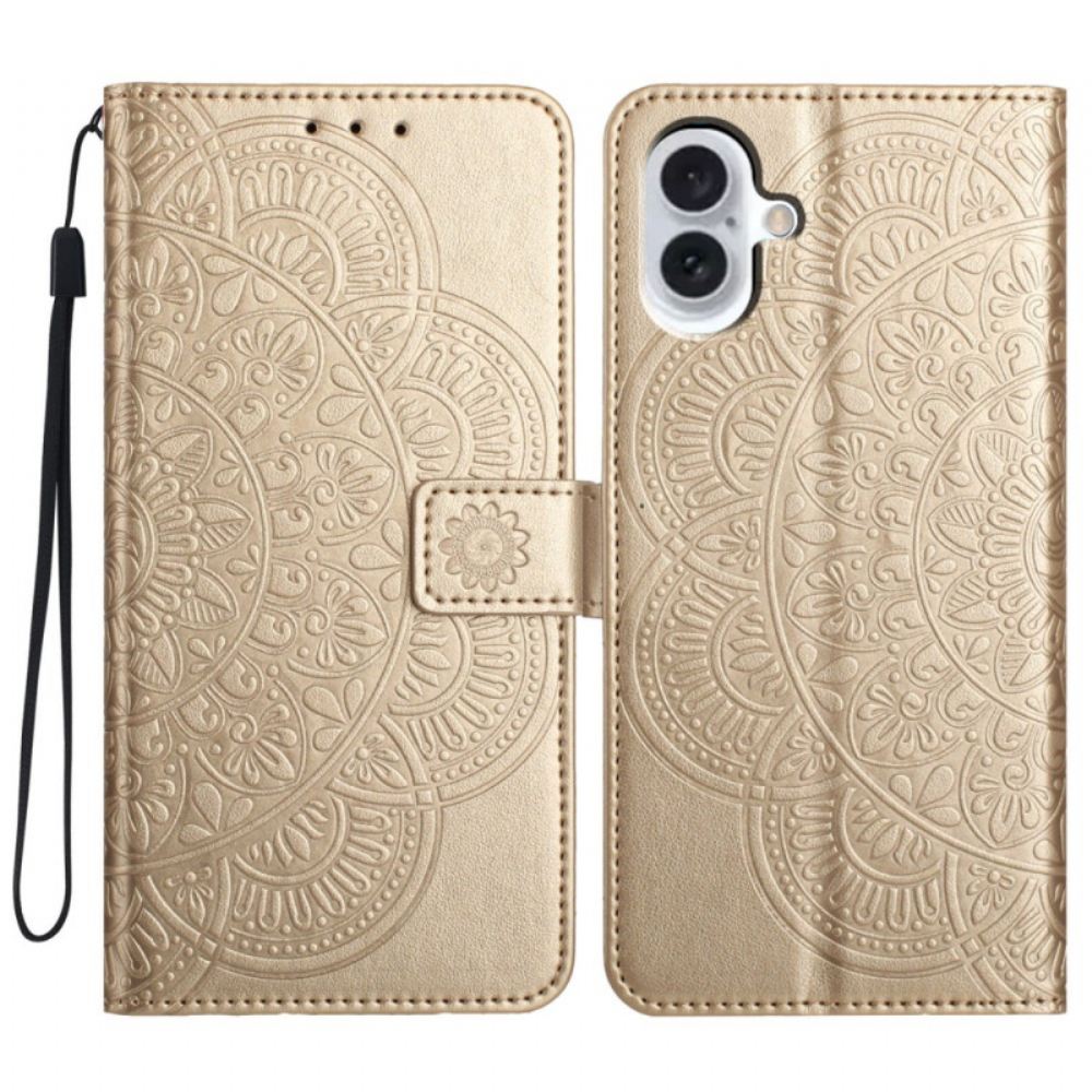 Kožený Kryt Na iPhone 16 Plus Vzor Řemínku Mandala