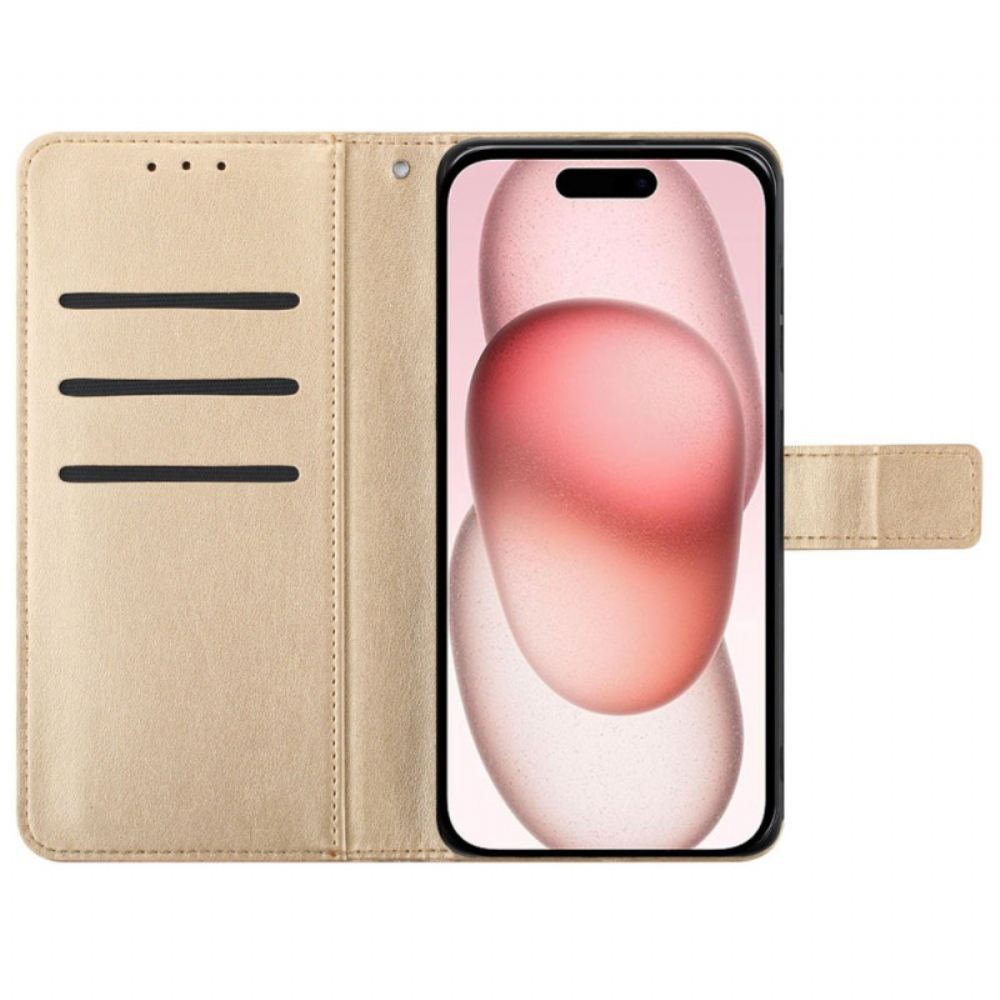 Kožený Kryt Na iPhone 16 Plus Vzor Řemínku Mandala