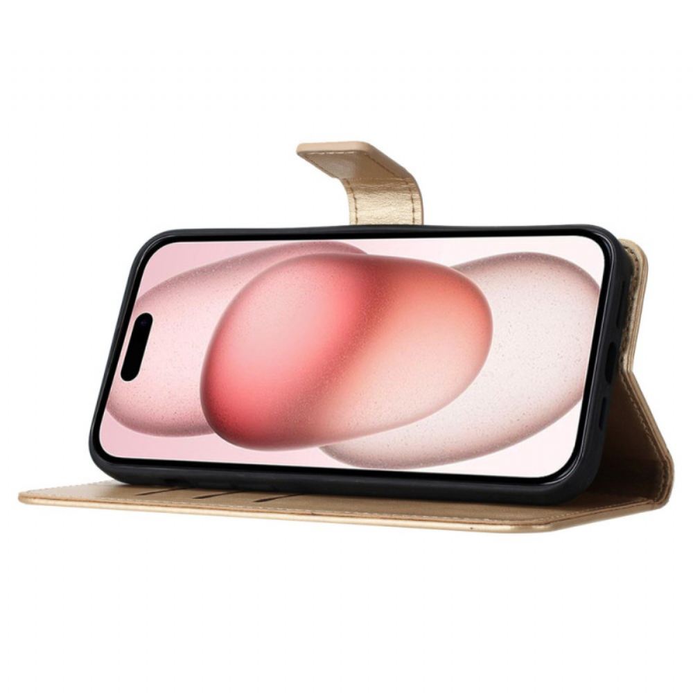 Kožený Kryt Na iPhone 16 Plus Vzor Řemínku Mandala