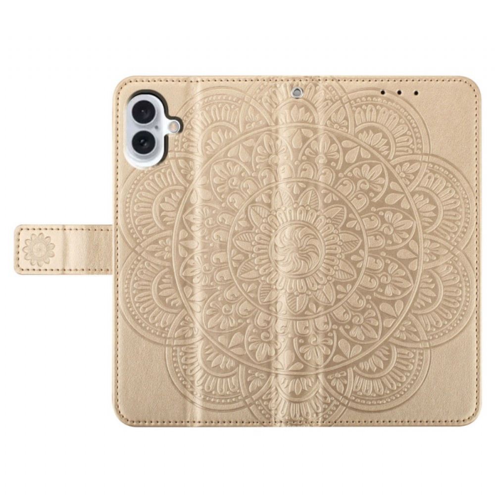 Kožený Kryt Na iPhone 16 Plus Vzor Řemínku Mandala