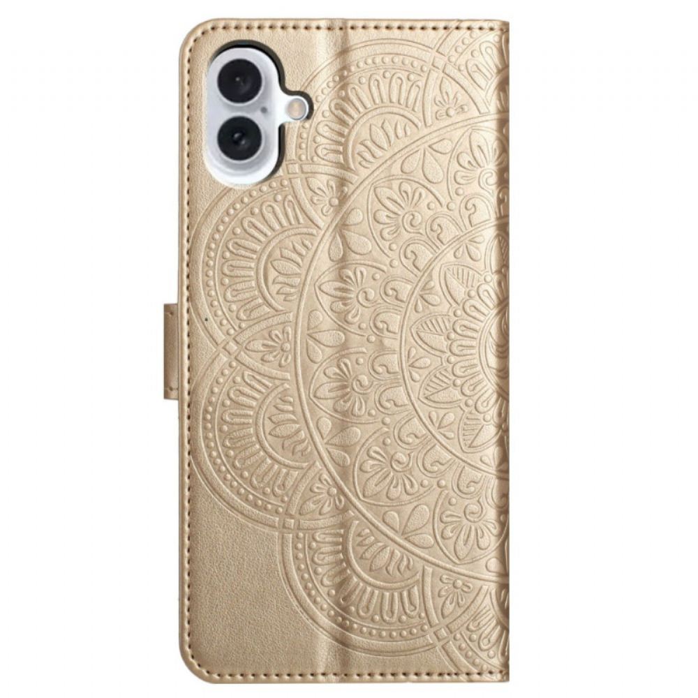 Kožený Kryt Na iPhone 16 Plus Vzor Řemínku Mandala