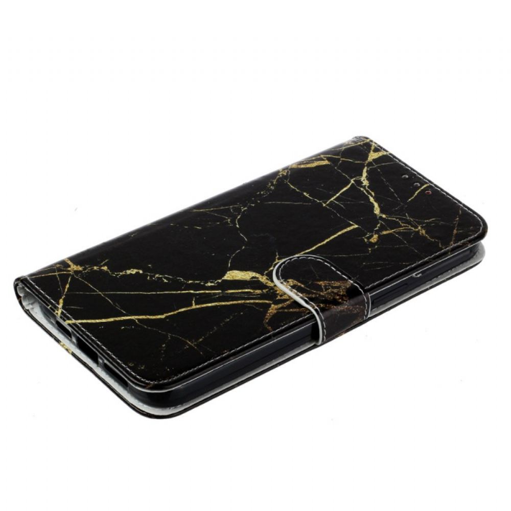 Kožený Kryt Na iPhone 16 Plus Černý Zlatý Mramor