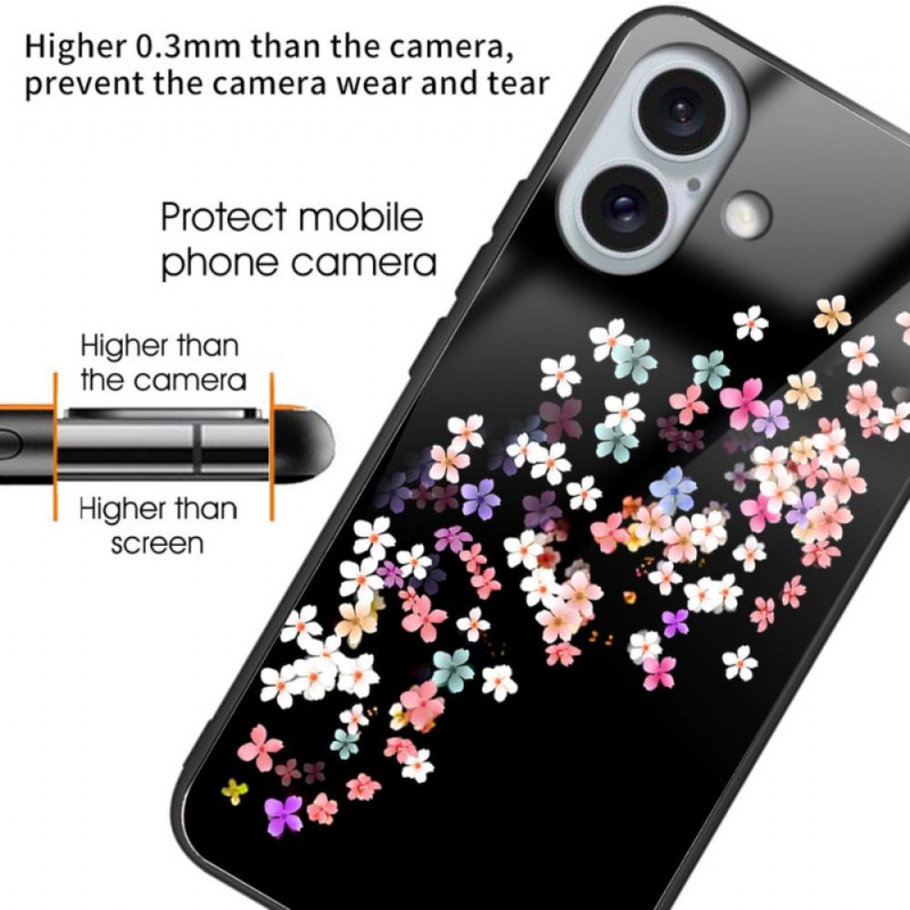 Kryt iPhone 16 Plus Květinový Vzor Z Tvrzeného Skla