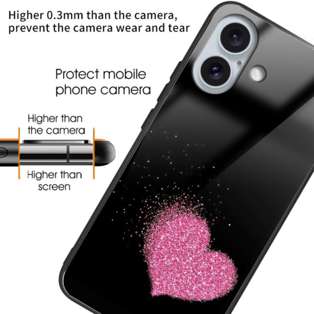 Kryt iPhone 16 Plus Tvrzené Sklo Růžové Srdce