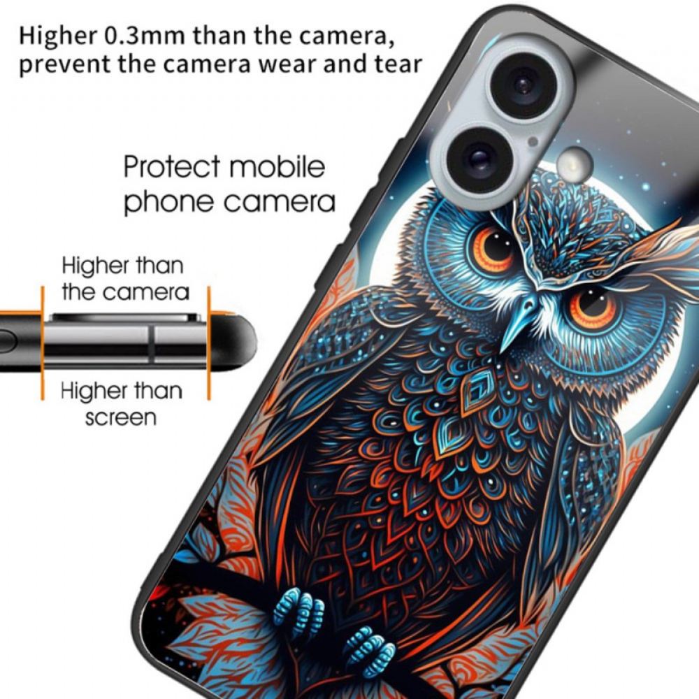 Kryt iPhone 16 Plus Umělecká Sova Tvrzené Sklo