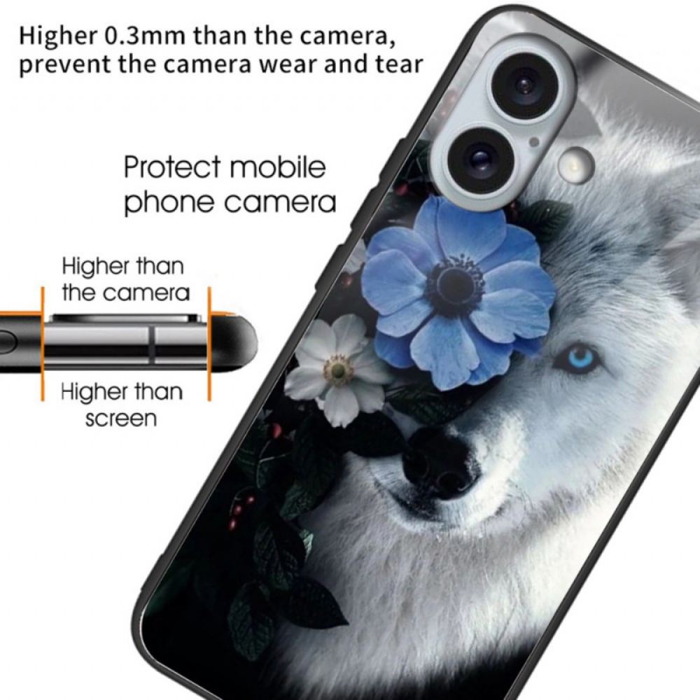 Kryt Na iPhone 16 Plus Tvrzené Sklo Wolf And Blue Flower